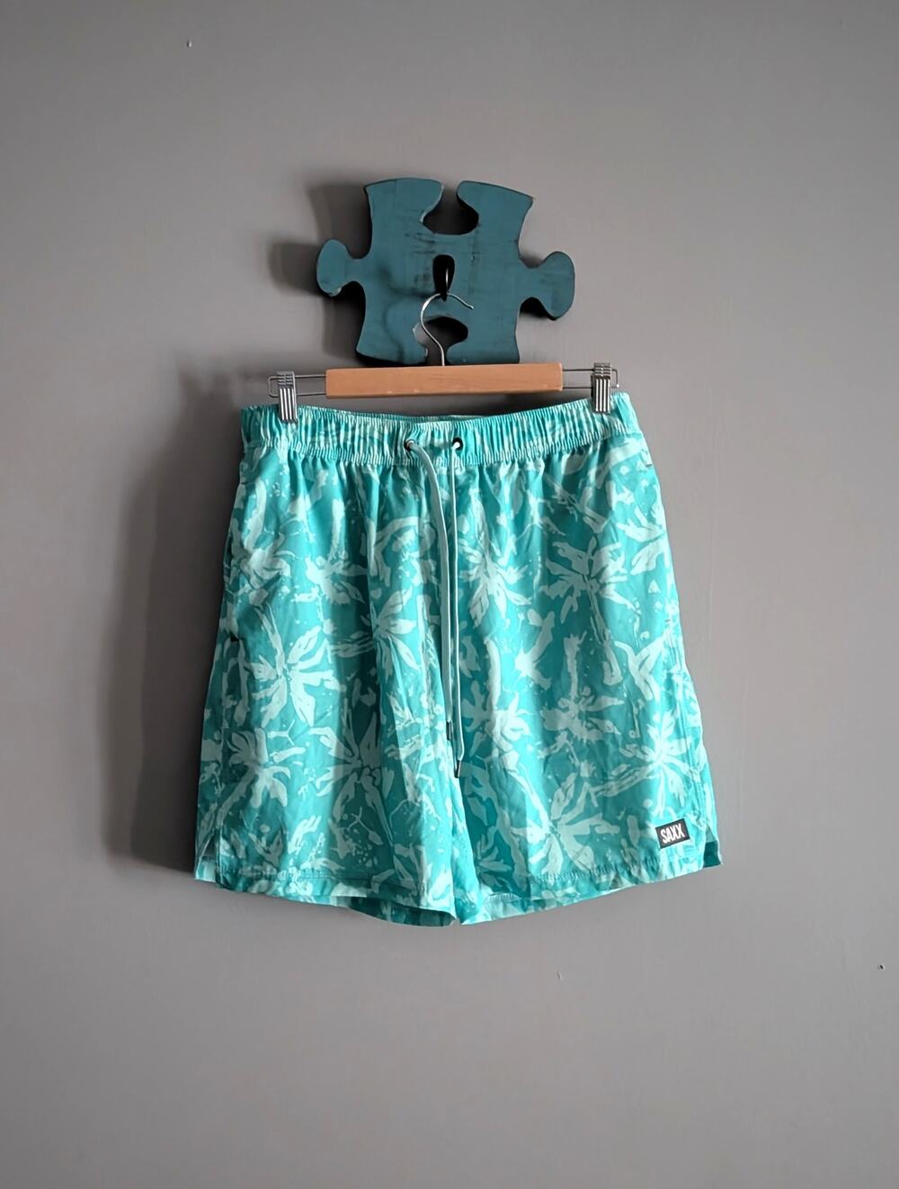 SAXX Oh Buoy 2N1 Volley swim shorts teal Palm Tree Print Large